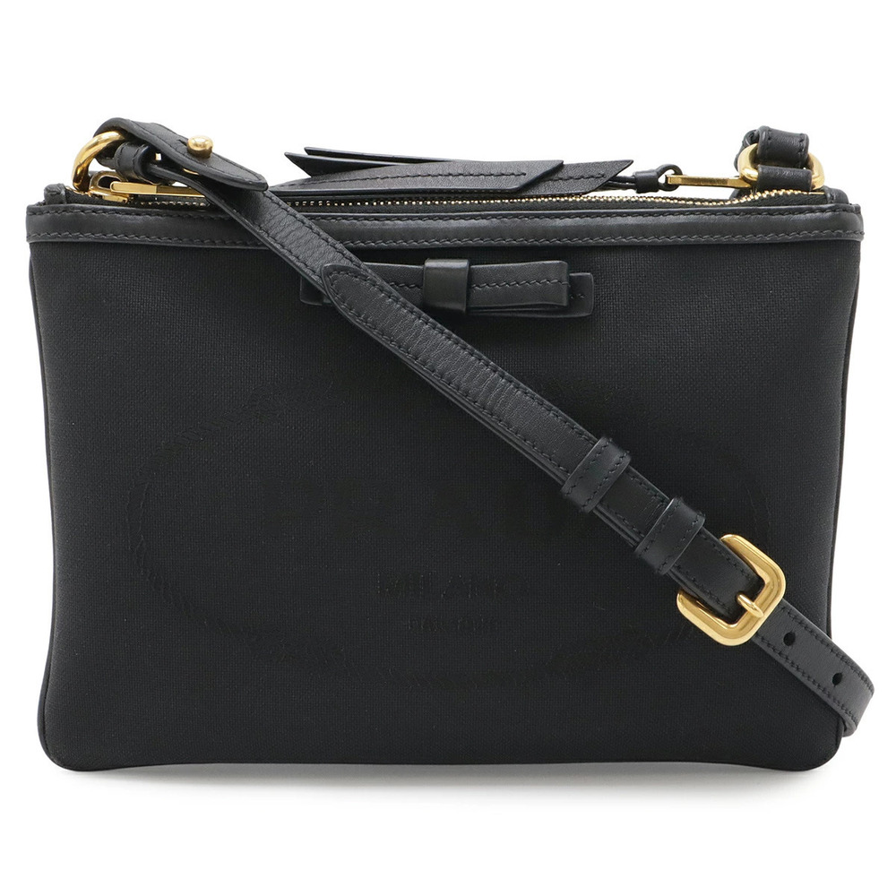Prada jacquard ribbon Shoulder Bag leather NERO black